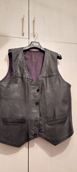 Skórzana kamizelka, czarna M/L