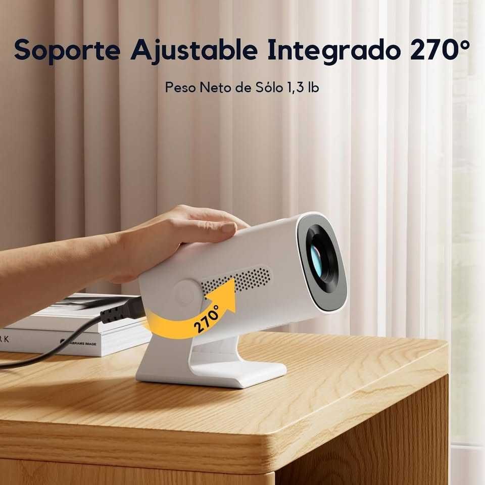 Projetor Portátil 1080P, Rotativo Compatível TV Stick/iOS/Android/USB