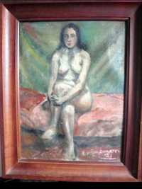 antiga pintura em óleo sobre tela - Nu feminino - DUARTE de 1921