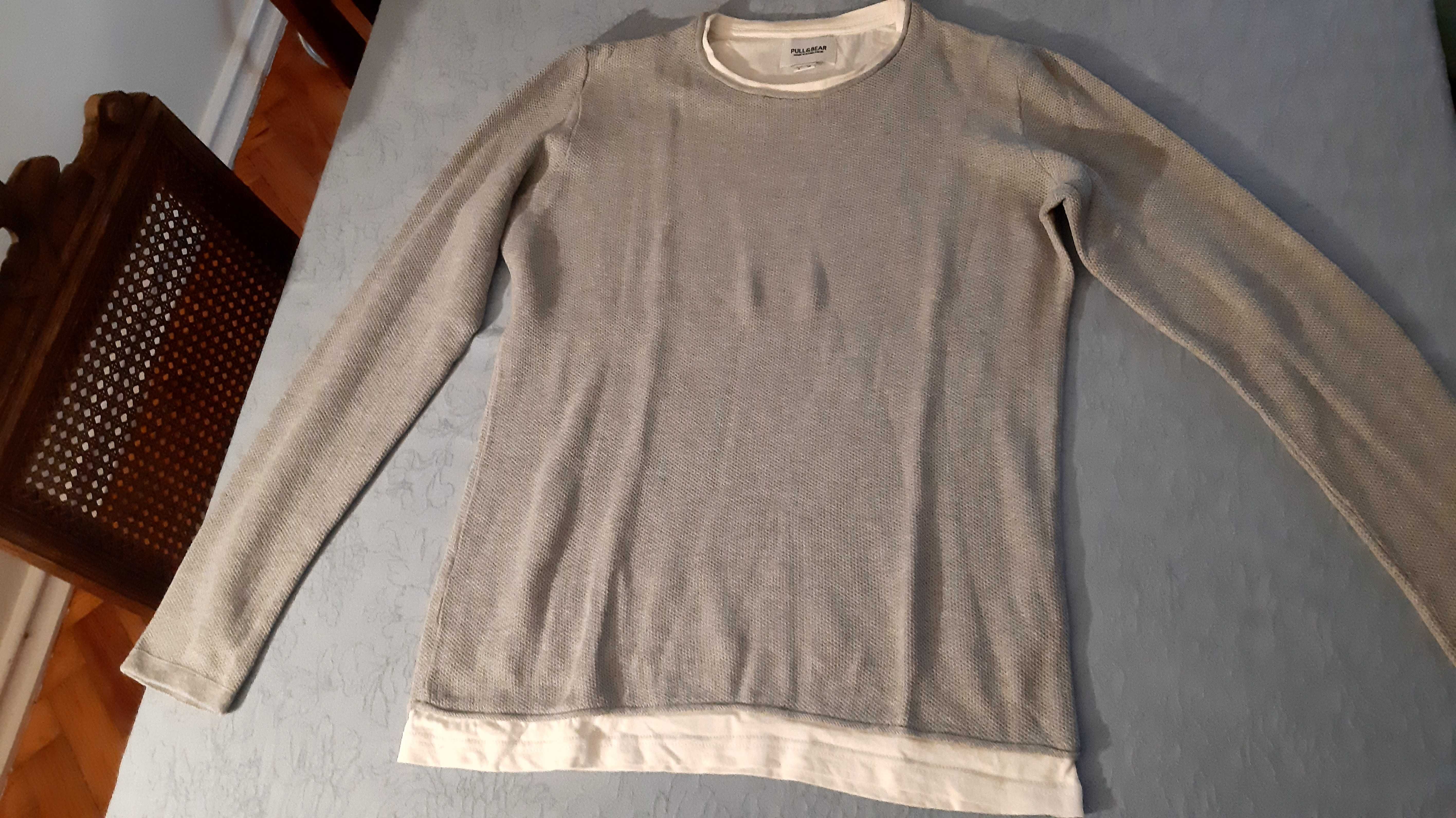 Camisola de algodão cinzenta, com gola e cintura branca Pull & Bear