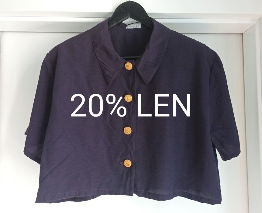 Crop top vintage oversize lniany wiskozowy z plisowaniem plisowany z o