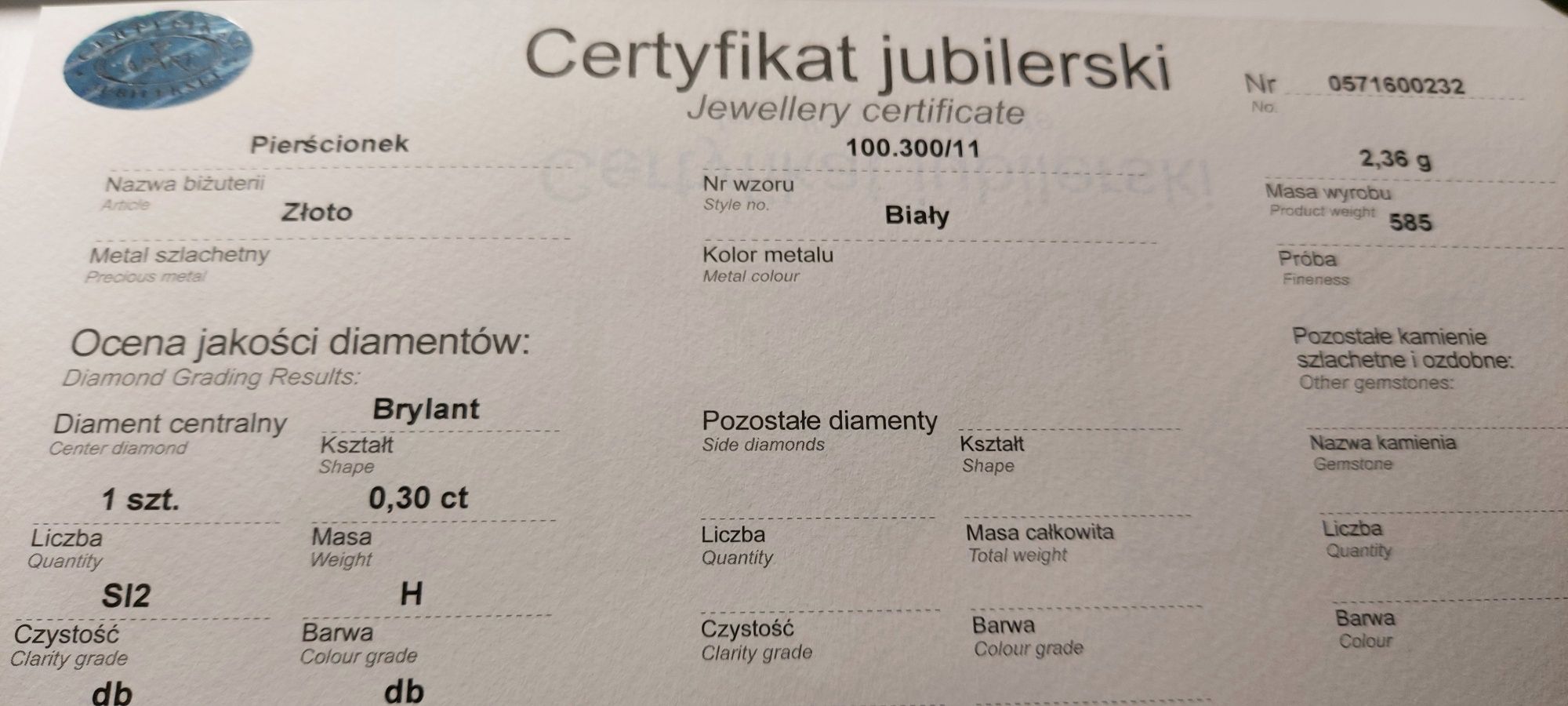 Pierścionek z białego złota z brylantem Apart