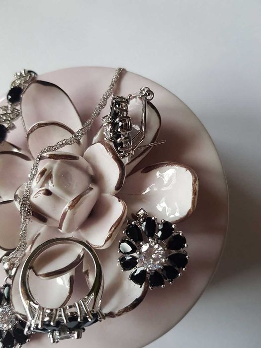 4 - ro cz.  komplet srebrnej biżuterii - Antracyt+Cyrkonie - Pr.925