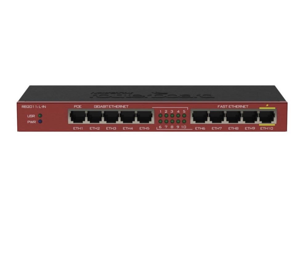 10-портовый маршрутизатор MikroTik RB2011iLS-IN