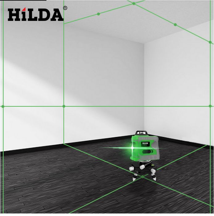Лазерный нивелир12 линий Hilda 3D 360° уровень Лазерний рівень зел луч