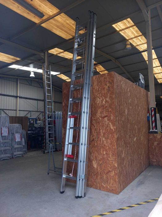 Escada Tripla Alumínio 3+3+3 M (7M Úteis) Degrau Quadrado | Fábrica