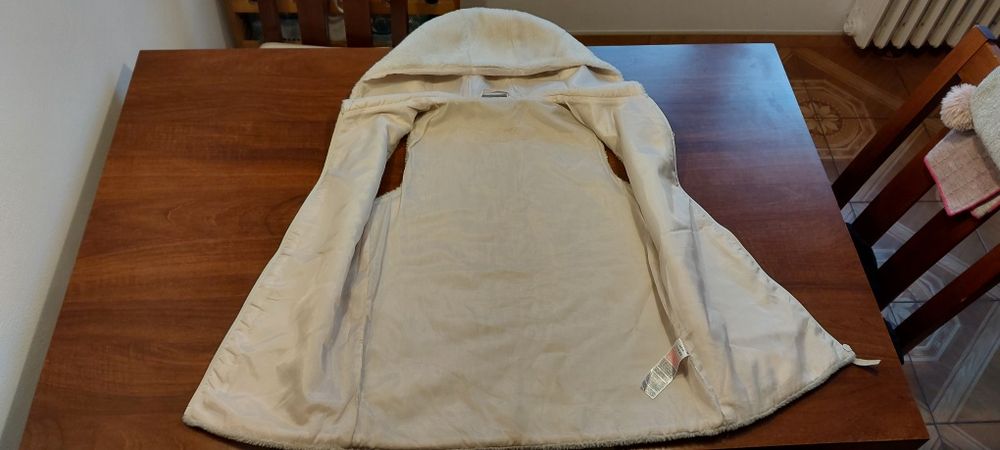 Kamizelka, bezrękawnik z kapturem, beżowy, rozmiar 164