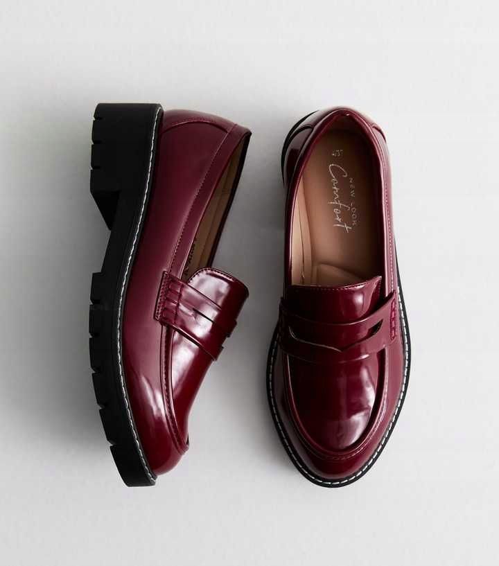 New Look 38 Mokasyny Burgundy Eko Skóra J28058