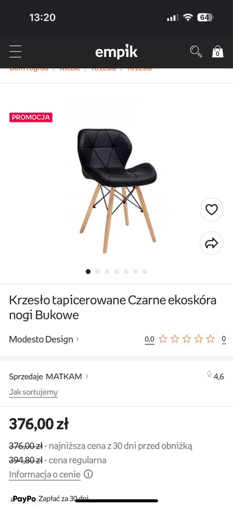 Komplet 4 krzeseł tapicerowanych czarnych ekoskóra