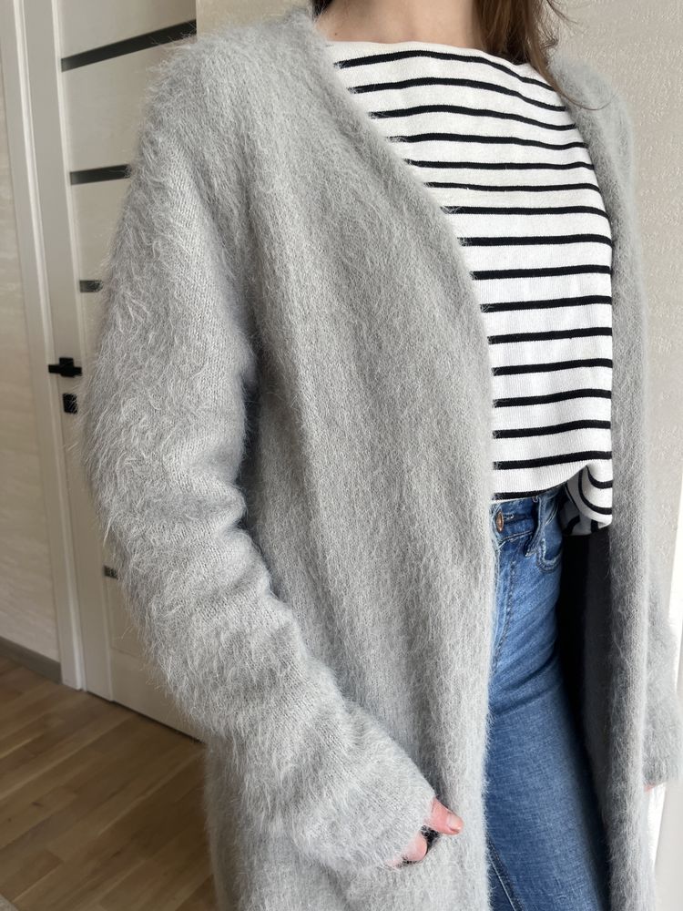Кардиган сірий альпака свитер подовжений кашеміровий S Zara Mango