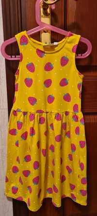 Sukienka letnia żółta w truskawki 122-128 cm