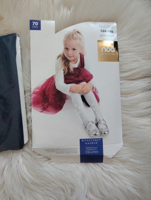 Nowe rajstopki dla dziewczynki błyszczące granatowe 134/140