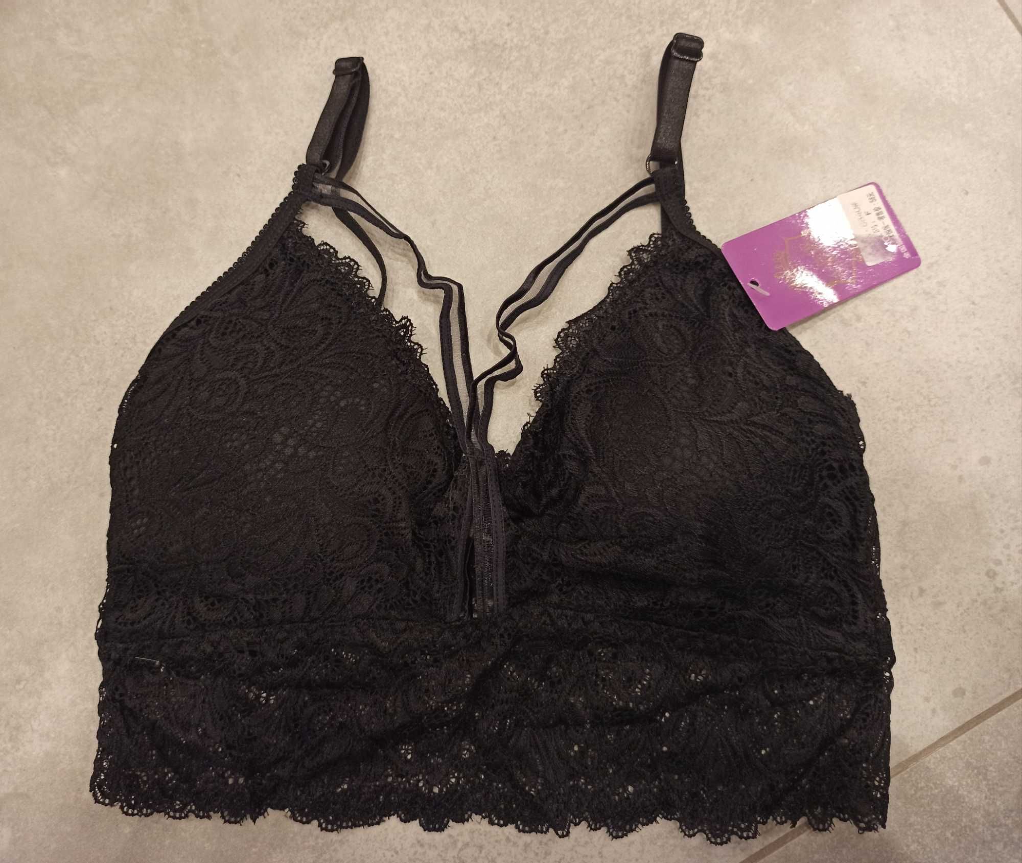 Czarny koronkowy bralet stanik damski one size S M