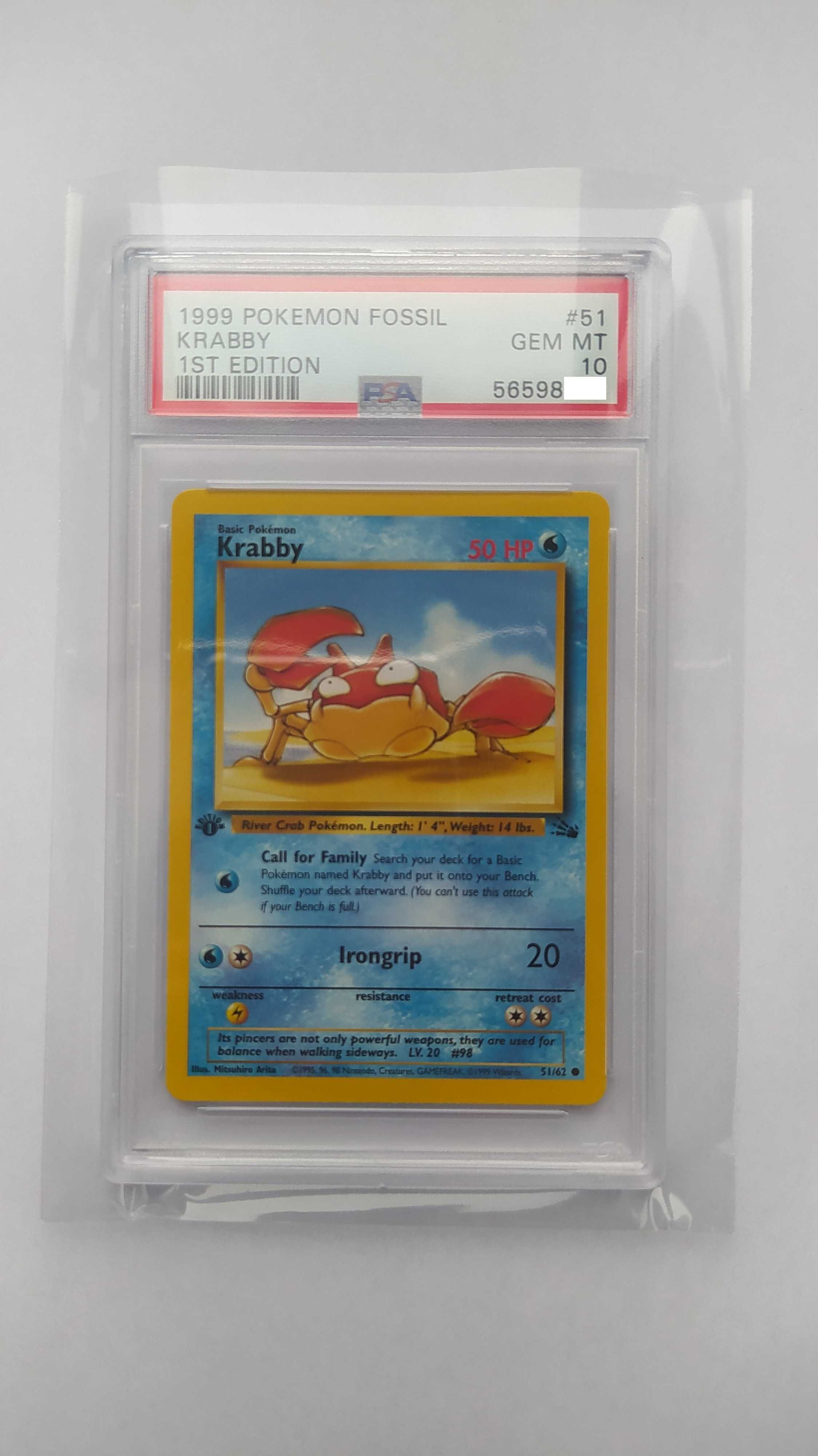 Karta pokemon Krabby Pokemon Fossil PSA 10 z 1999 roku 1 edycja