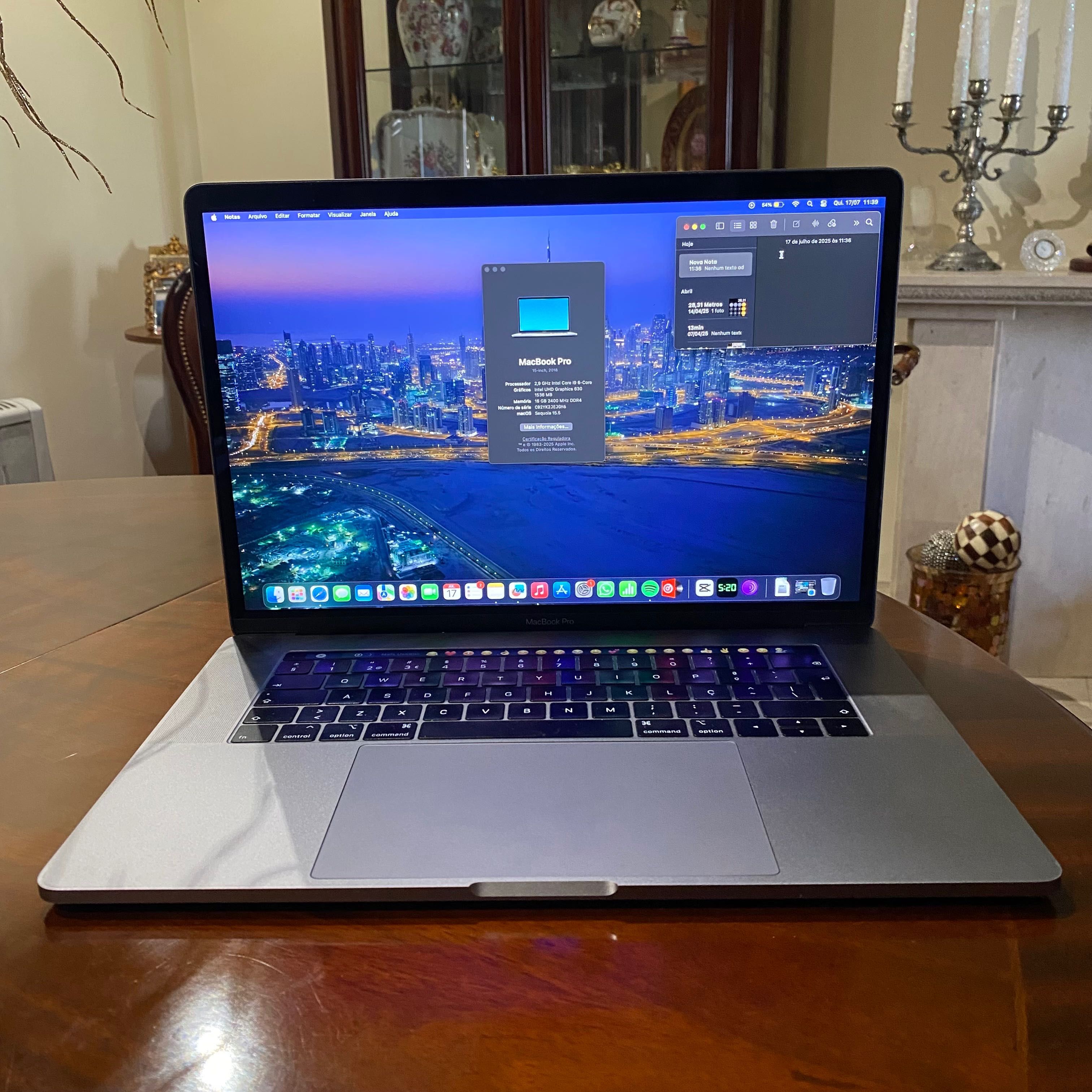 Macbook Pro 15, TouchBar, Processador i9
