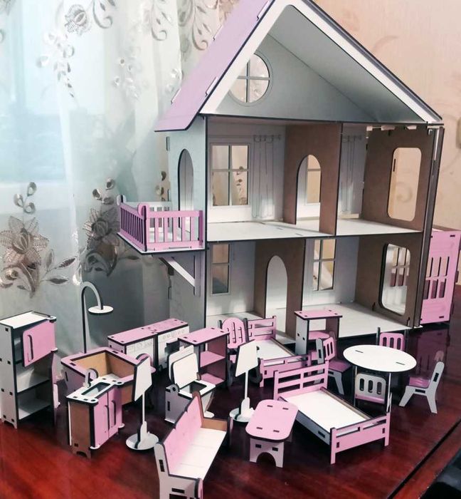 Ляльковвий будиночок для Лол з меблями і ліфтом, рожевий ХДФ