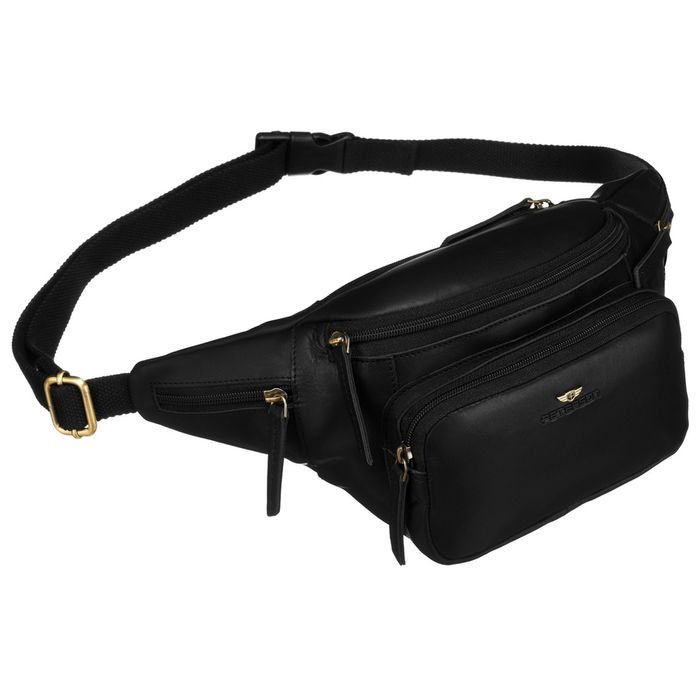 skórzana, czarna nerka męska z kieszeniami i etui na klucze - peterson