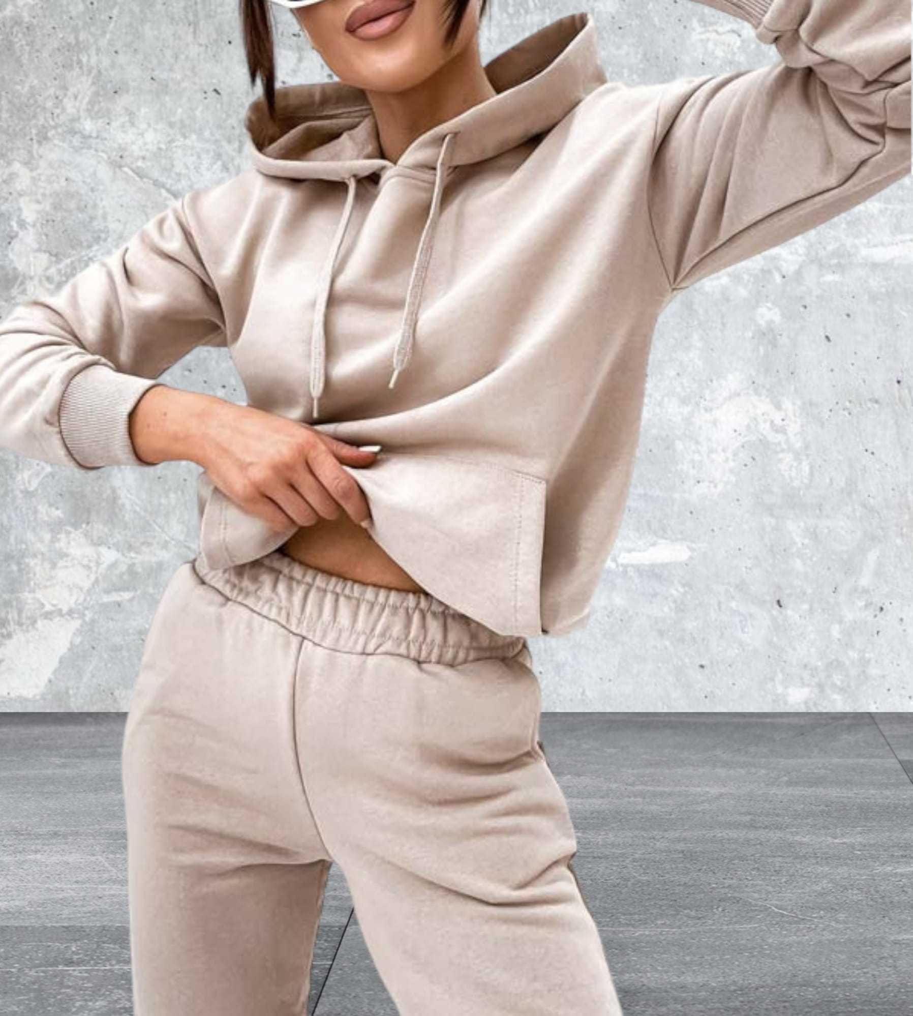 Komplet dresowy Damski Basic beżowy spodnie + bluza r.XL WYSYŁKA24H