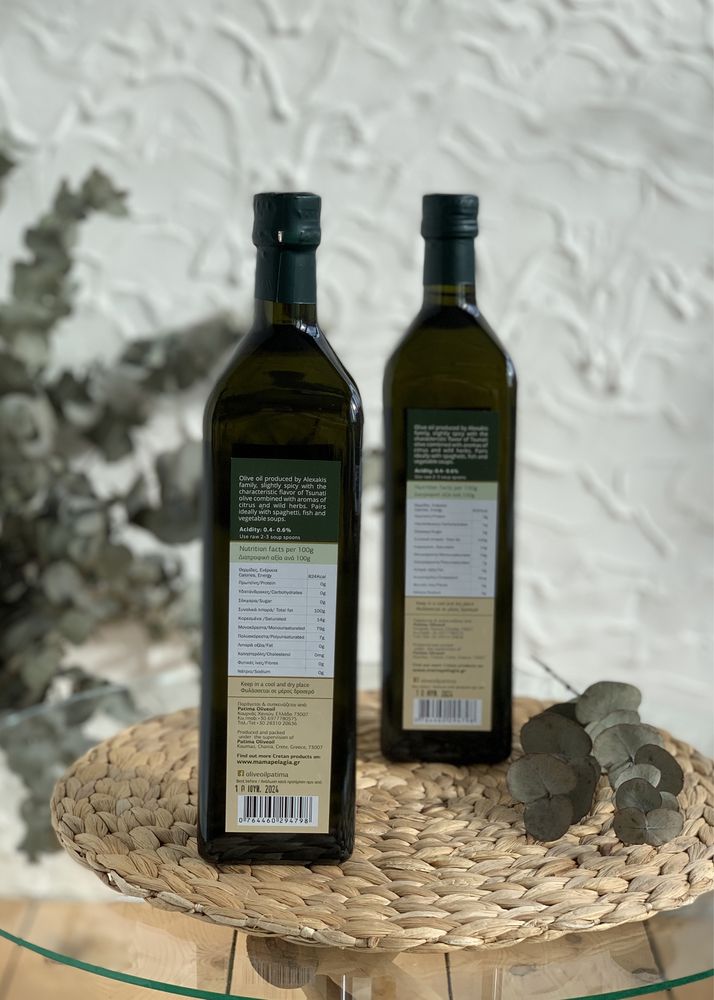 Грецька оливкова олія Patima, 1й хол віджим, 1л скло, о. Крит