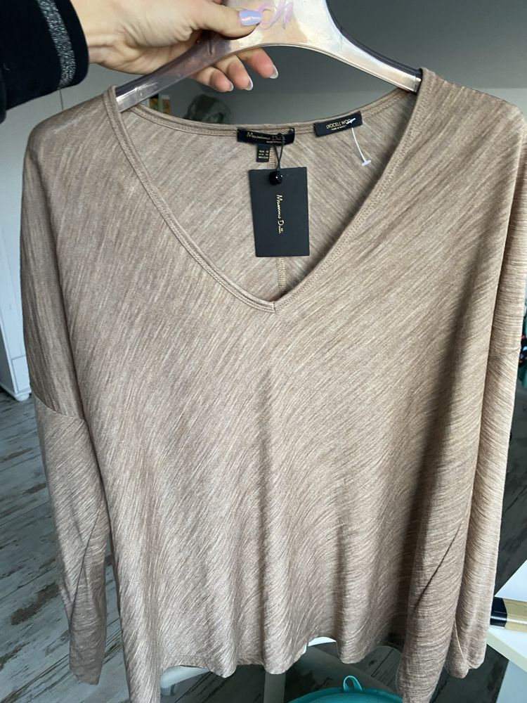 Massimo Dutti cienki sweterek oversize wełna lyocell ombre melanz