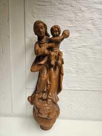 Stara piękna ręcznie wykonana drewniana figurka Matki Boskiej 63 cm