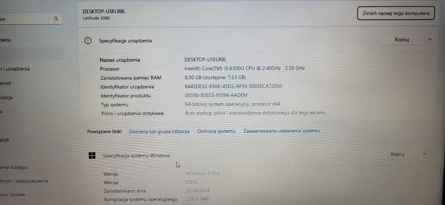 Dell Latitude 5580 / 15"/ i5-6300U / 8GB RAM / 500GB SSD / Win 11 Pro