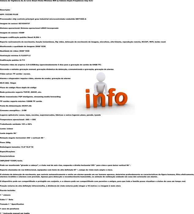 Câmera de Vigilância Ao Ar Livre Wireless Wifi Ip Câmera YCC365 PLUS