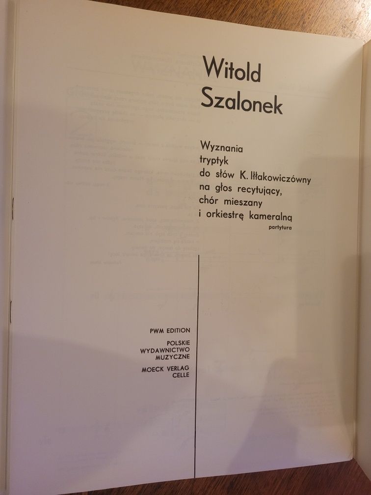 Nuty W.Szalonek Wyznania/Tryptyk do słów K.Iłłakowiczówny - partytura