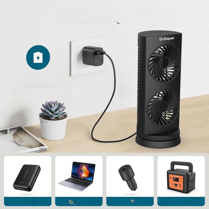 Wentylator Kolumnowy Wieżowy 32cm USB Oscylacja 110° 3 Biegowy Timer