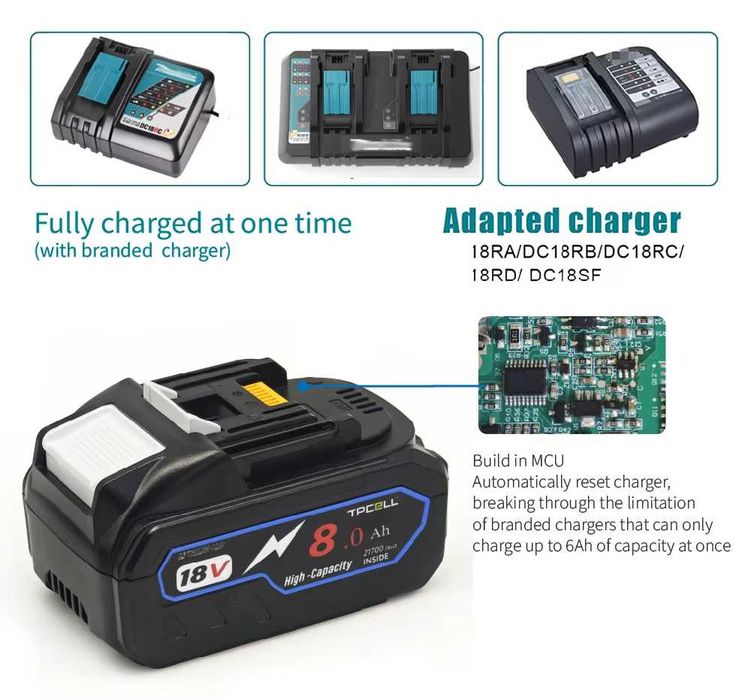 Аккумулятор TPCELL 8Ah высокотоковый с БАЛАНСИРОВКОЙ для MAKITA и др.