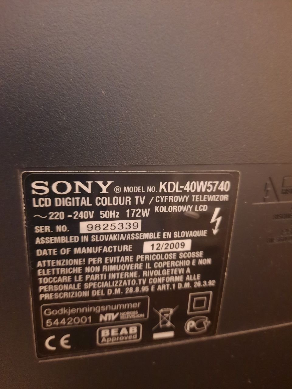 Telewizor Sony KDL-40W5740 na części