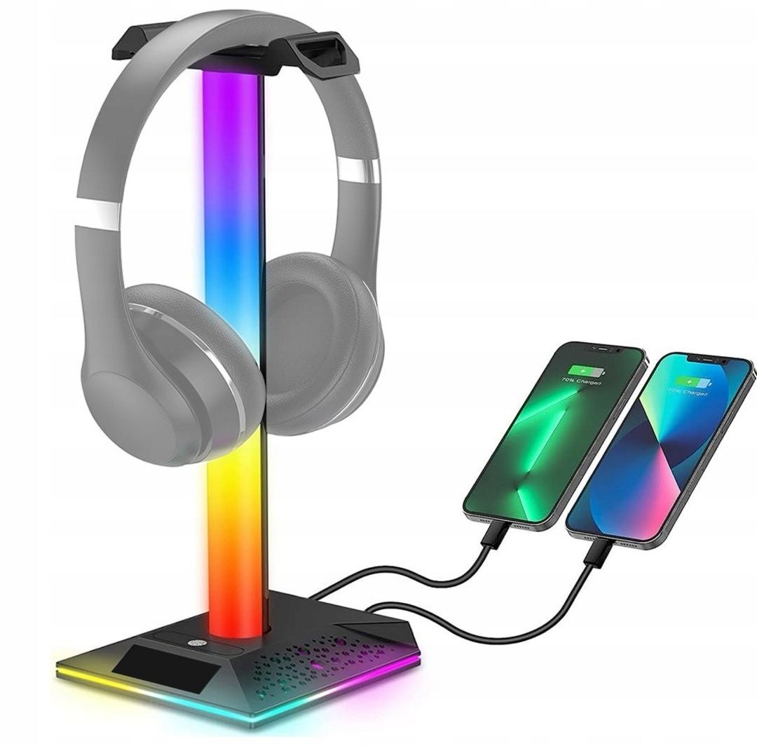 Stojak  Uchwyt słuchawkowy  Podświetlenie RGB 2XUSB Sterowanie dotykow