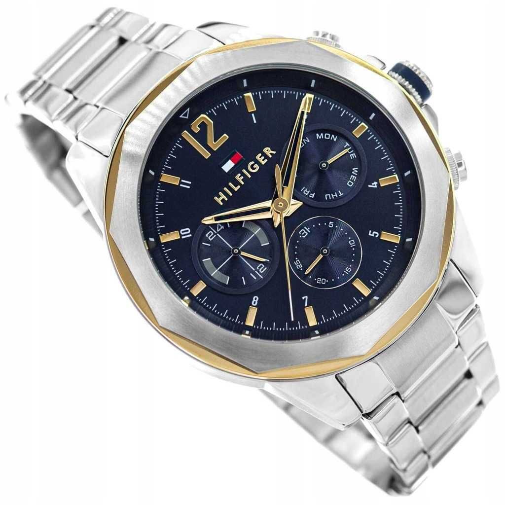 Męski zegarek TOMMY HILFIGER LARS SREBRNY na bransolecie datownik