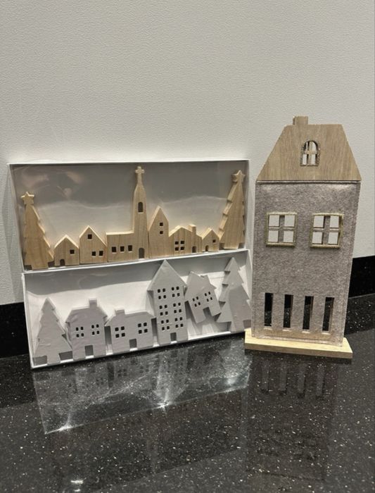 Zestaw domki wioska domków dekoracje świąteczne drewniany domek