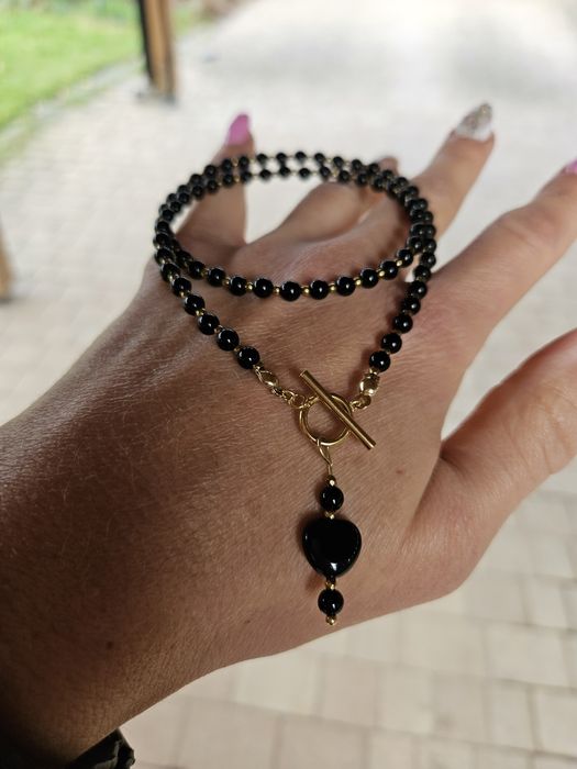 Naszyjnik kamienie naturalne Jadeit Hematyt Onyks