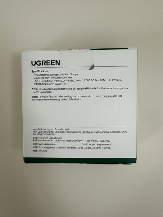 Блочок, Зарядка для iPhone Ugreen USB C Lightning 20 W Fast Charger