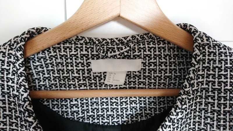 Czarno-biały płaszcz marynarka niezapinany z kieszeniami H&M S nowy
