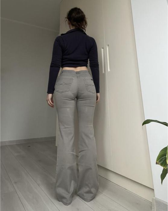 Джинсы высокая талия серые 2000s 90s 36 s 34 xs bootcut flared клеш