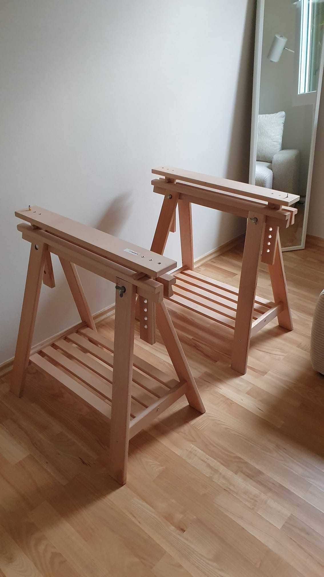 biurko IKEA 140x60 blat biały LAGKAPTEN koziołki drewniane MITTBACK