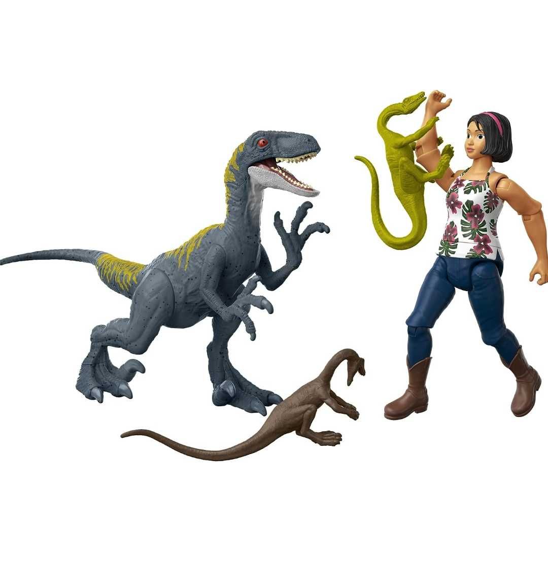 JURASSIC WORLD Obóz Kredowy Sammy i Velociraptor figurka Mattel