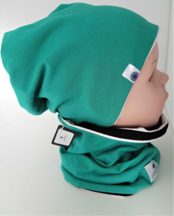 Komin szalik unisex zielony paski dwustronny 47