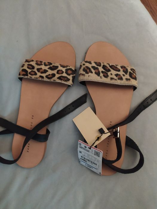 Nowe sandały klapki skórzane panterka Zara roz. 36, Wkł. 23,5