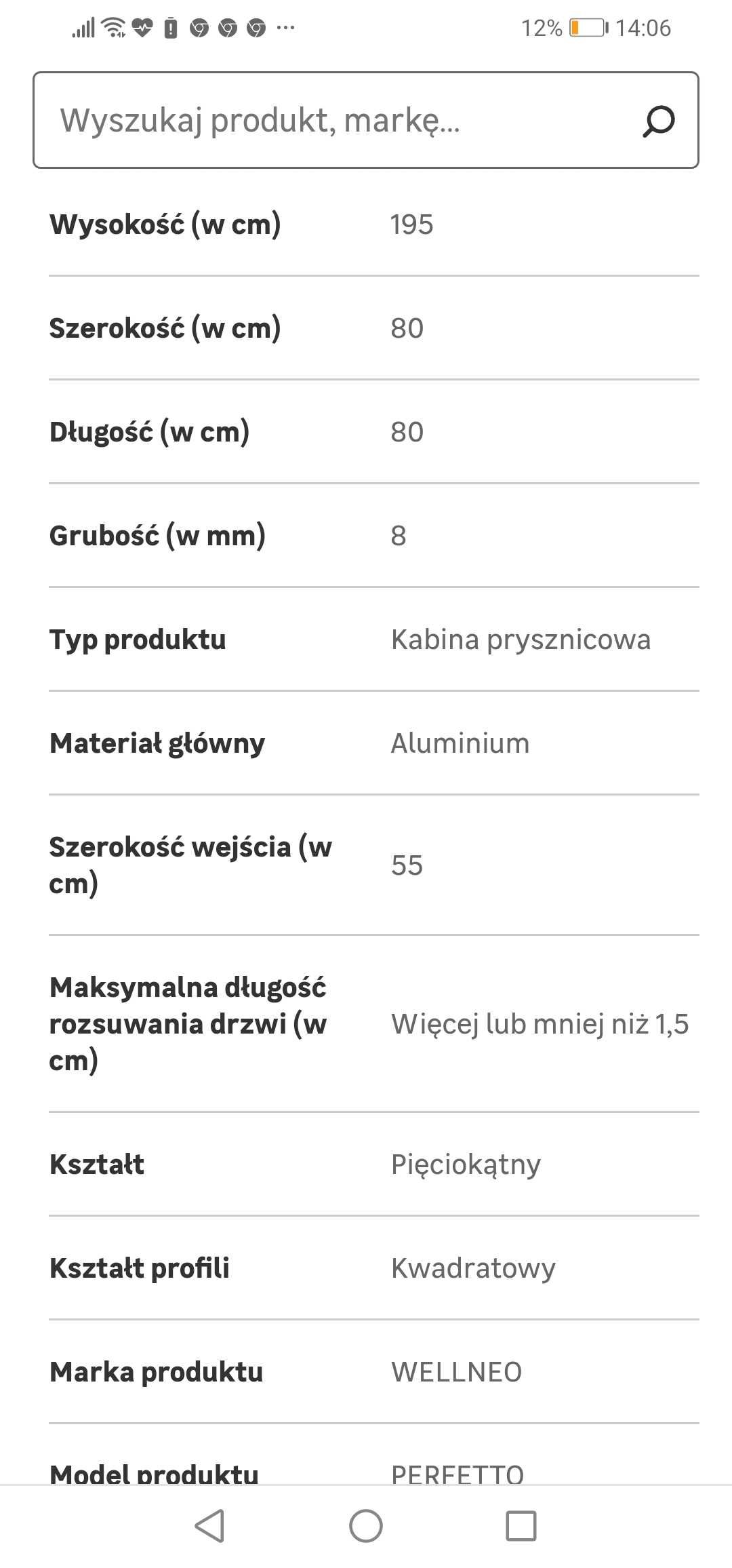 Nowa kabina prysznicowa 5-kątna 80x80x195cm