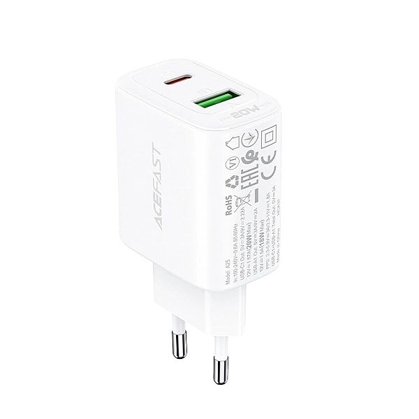 Acefast ładowarka sieciowa USB Typ C / USB 20W, PPS, PD, QC 3.0, AFC,