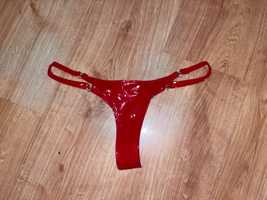 786/ Super sexy czerwone stringi majtki PVC bielizna vinyl rozmiar M