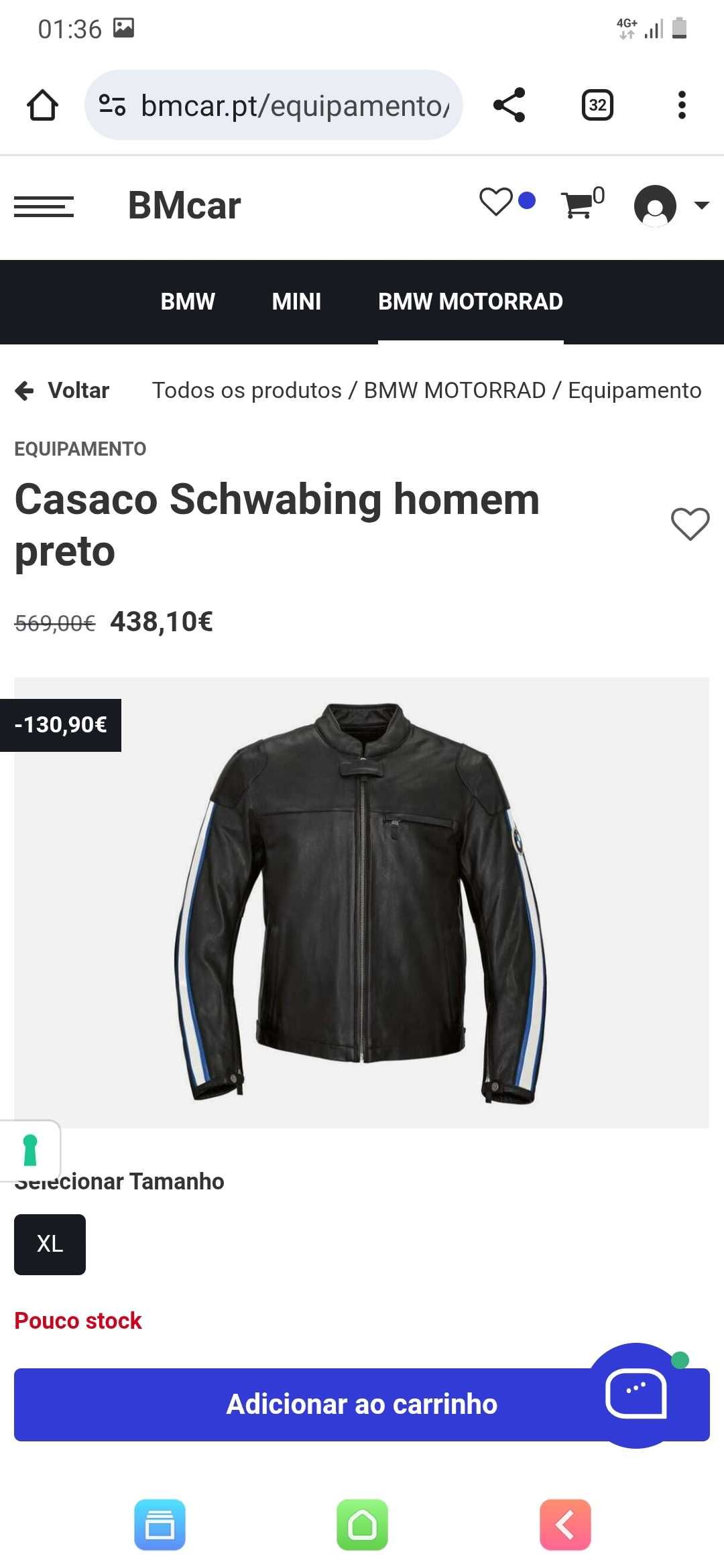 Blusão BMW MOTORRAD Schwabing em pele novo (L)