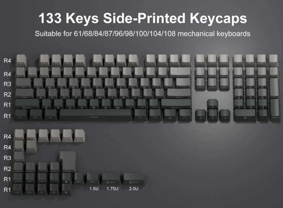 Klawisze Keycaps szare 133 sztuki, nowe