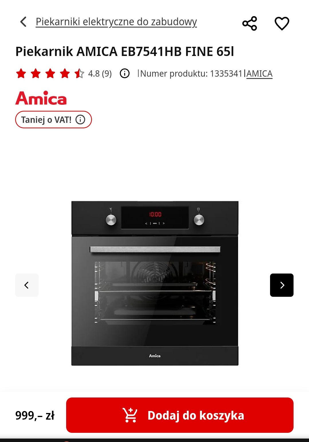 Piekarnik do zabudowy Amica EB7541DB FINE 65l