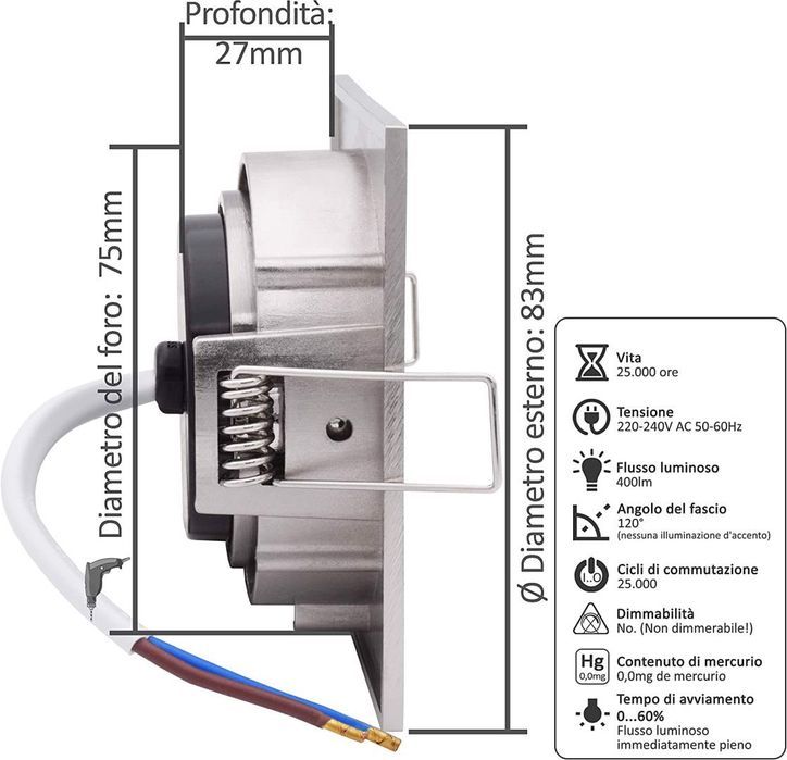 led wpuszczany spot 4w 83x83mm ip44 2700k 9 szt.