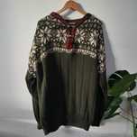 Wełniany vintage leśny sweter w norweskim stylu unisex oversize M L